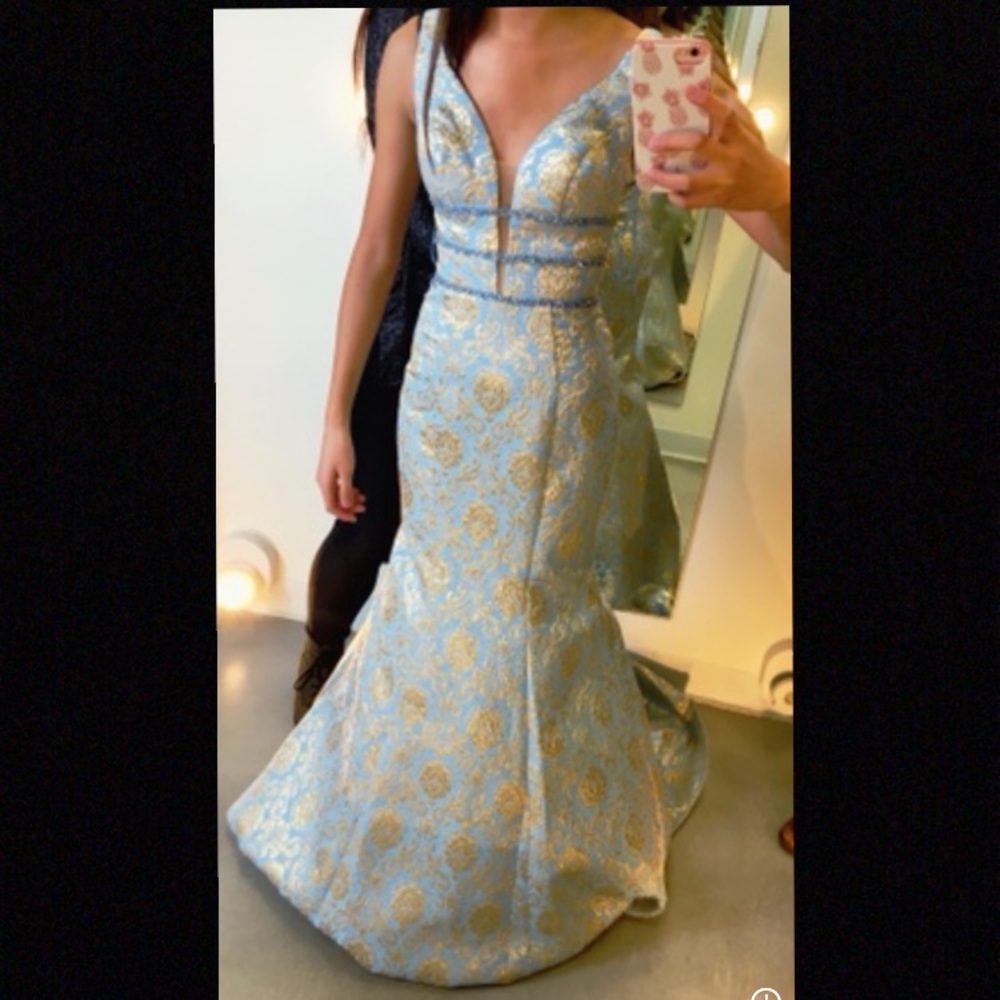 Brand New Light Blue and Gold Prom Dress